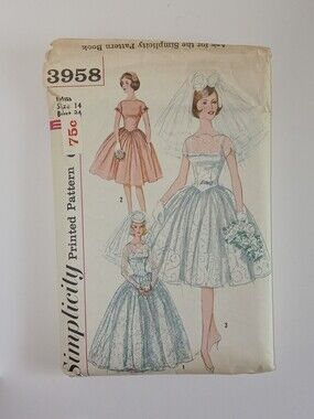 Simplicity #3958 Sewing Pattern Size 14 Bust 34 Wedding Prom Dress